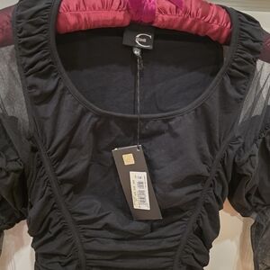 Stylish Black Ruch Shirt with Sheer Accents